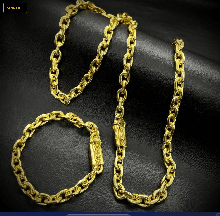 Kit Corrente 8mm Cadeado + Pulseira 8mm Cadeado + Banhado a Ouro 18K — foto 2