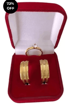 Par de Alianças + Anel Solitário de Brinde Banhado A Ouro 18k